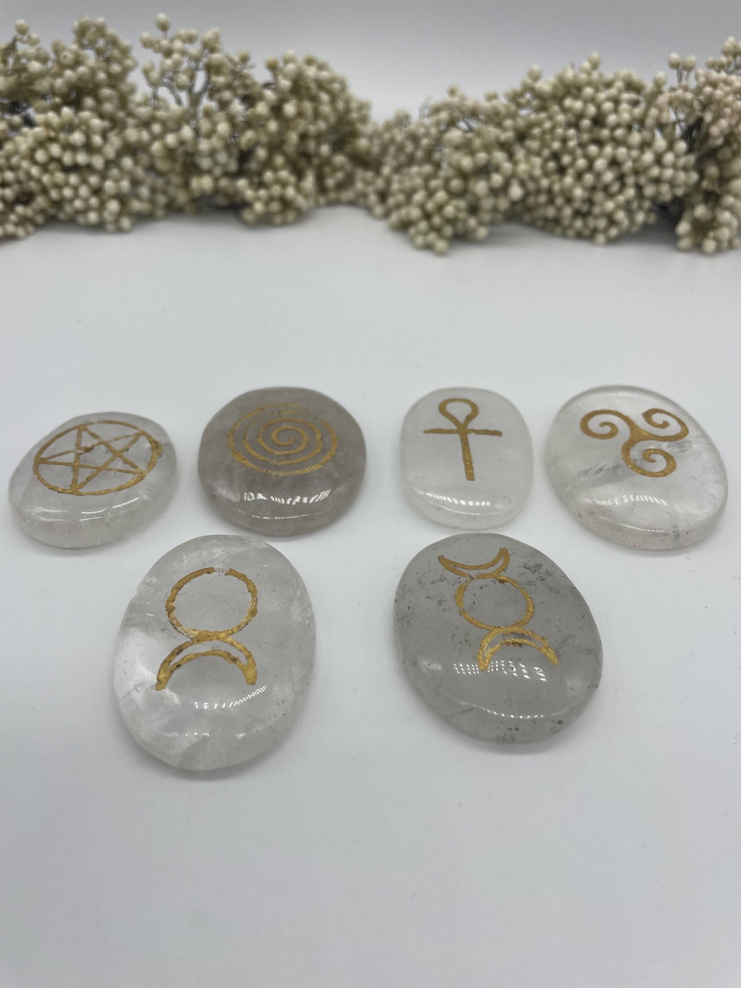 Wicca Symbolsteine Bergkristall Set 6 Stück