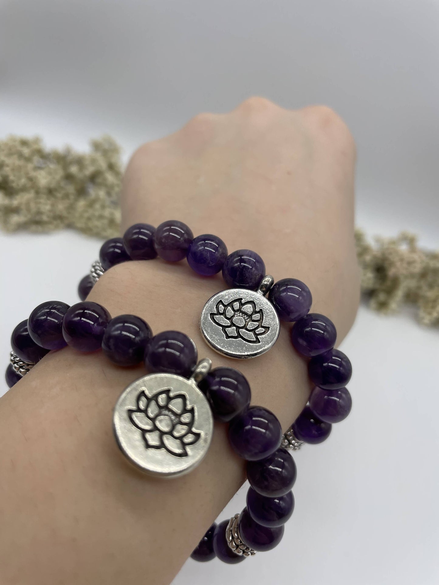 Armband Amethyst elastisch mit Lotus