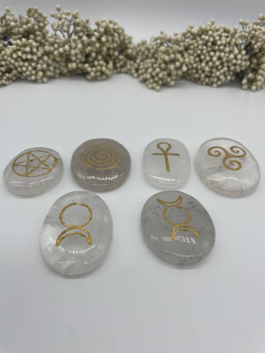 Wicca Symbolsteine Bergkristall Set 6 Stück
