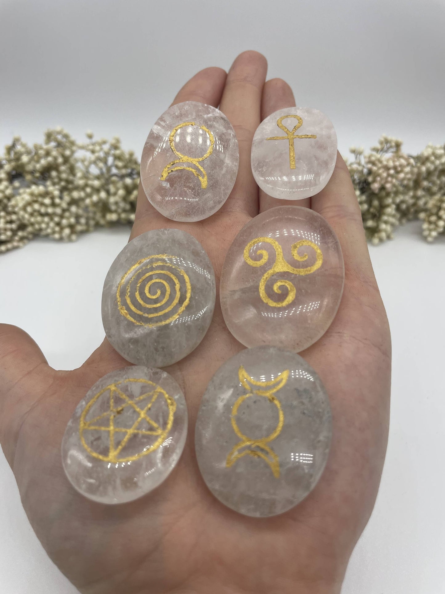 Wicca Symbolsteine Bergkristall Set 6 Stück