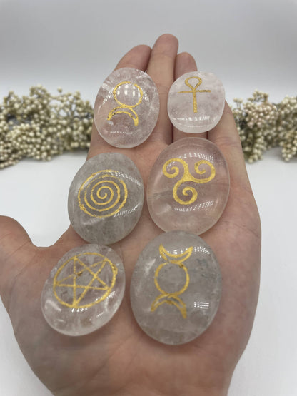 Wicca Symbolsteine Bergkristall Set 6 Stück