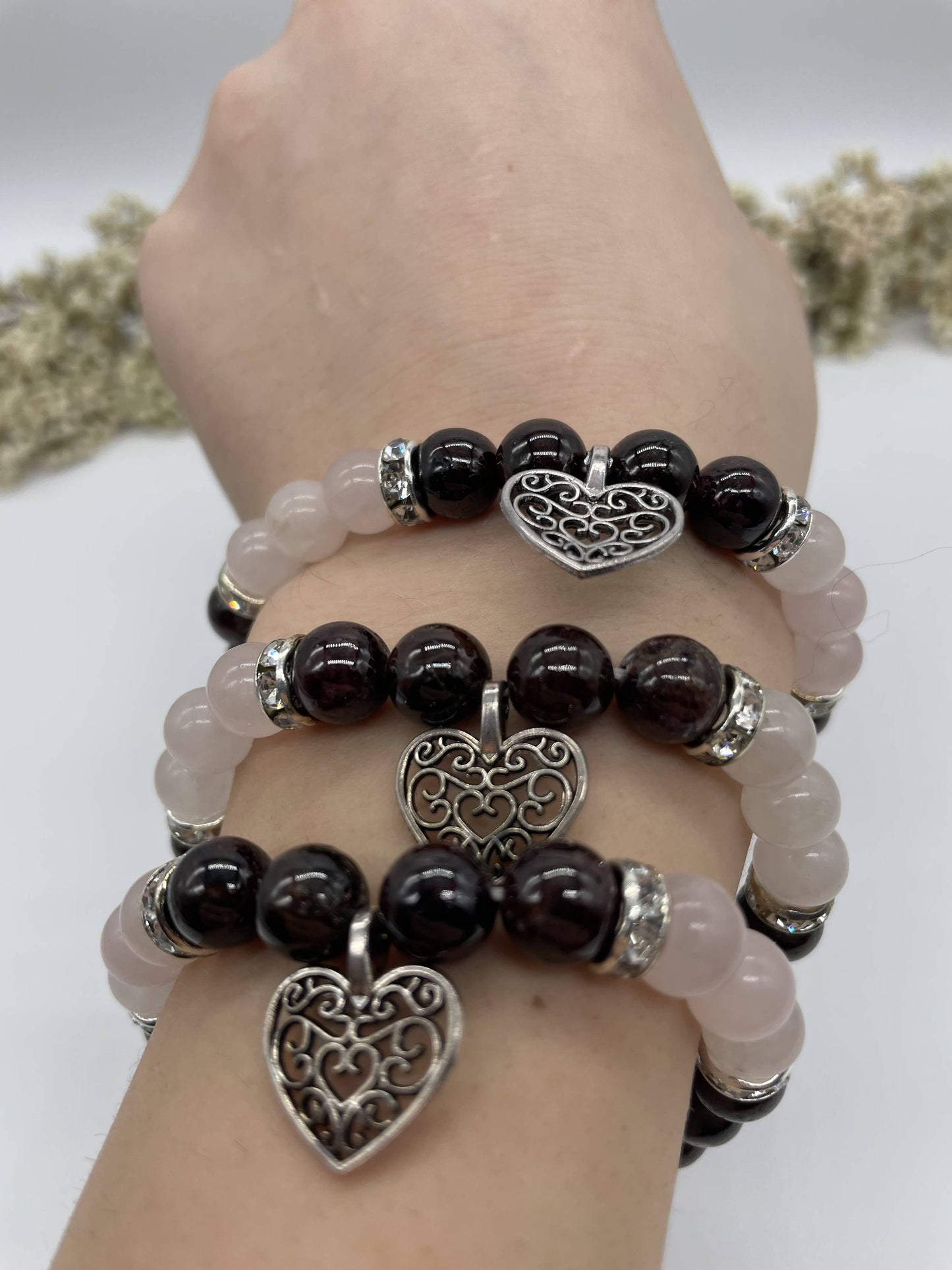 Armband Granat-Rosenquarz mit Herz