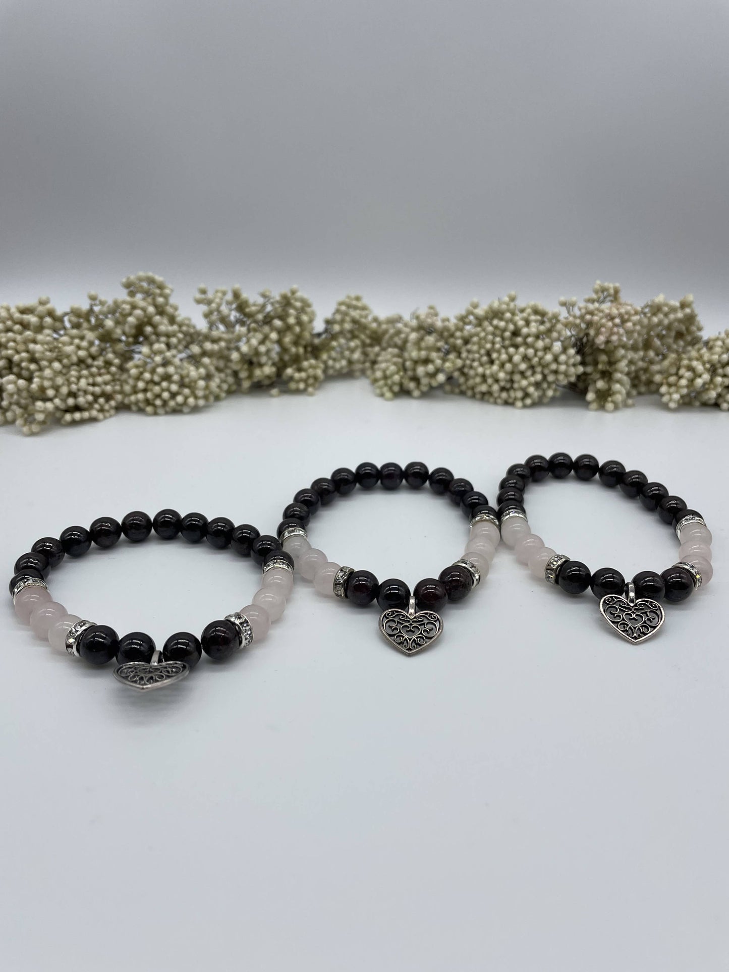 Armband Granat-Rosenquarz mit Herz