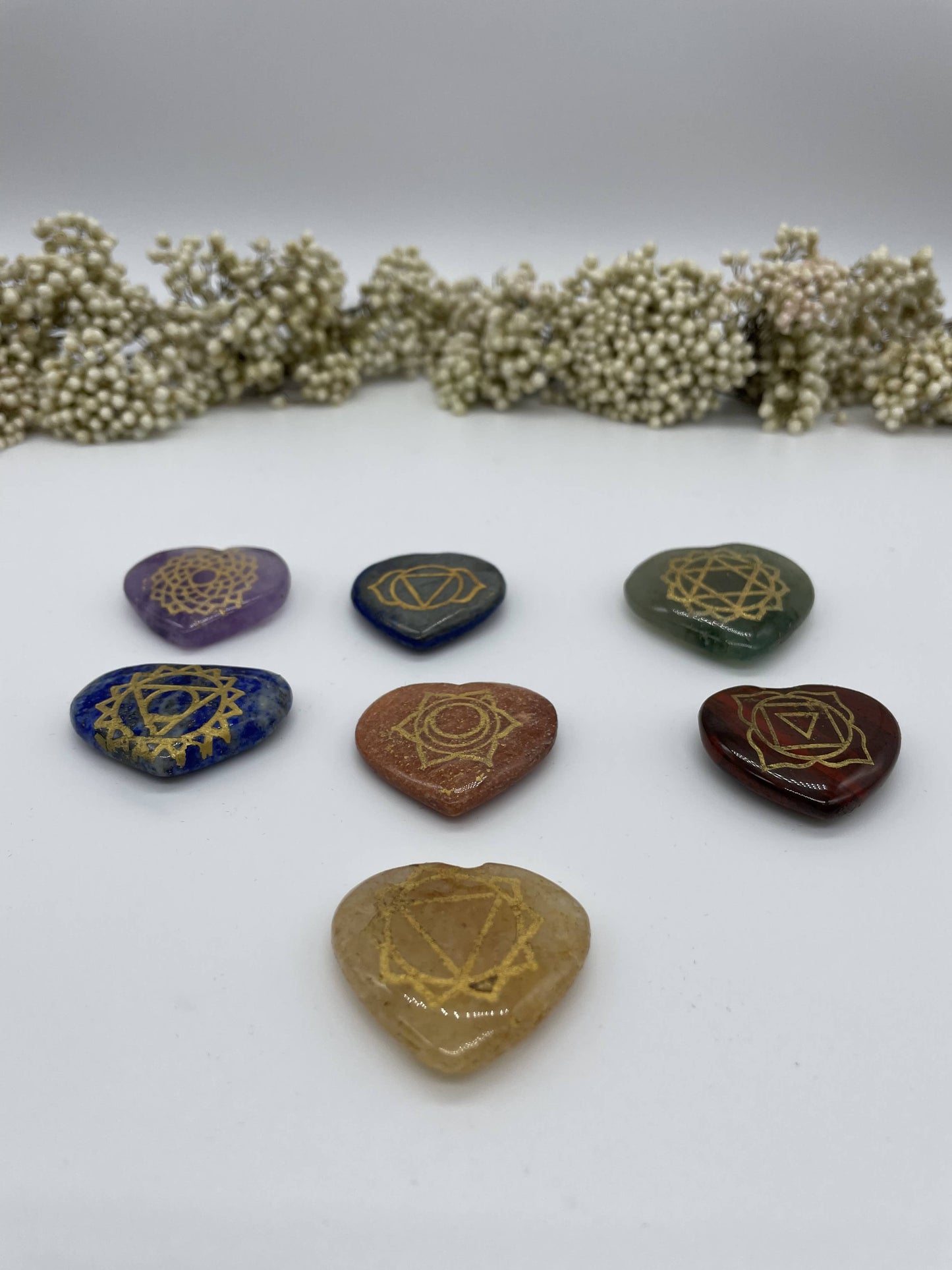 Chakra Symbolsteine Herz Set 7 Stück