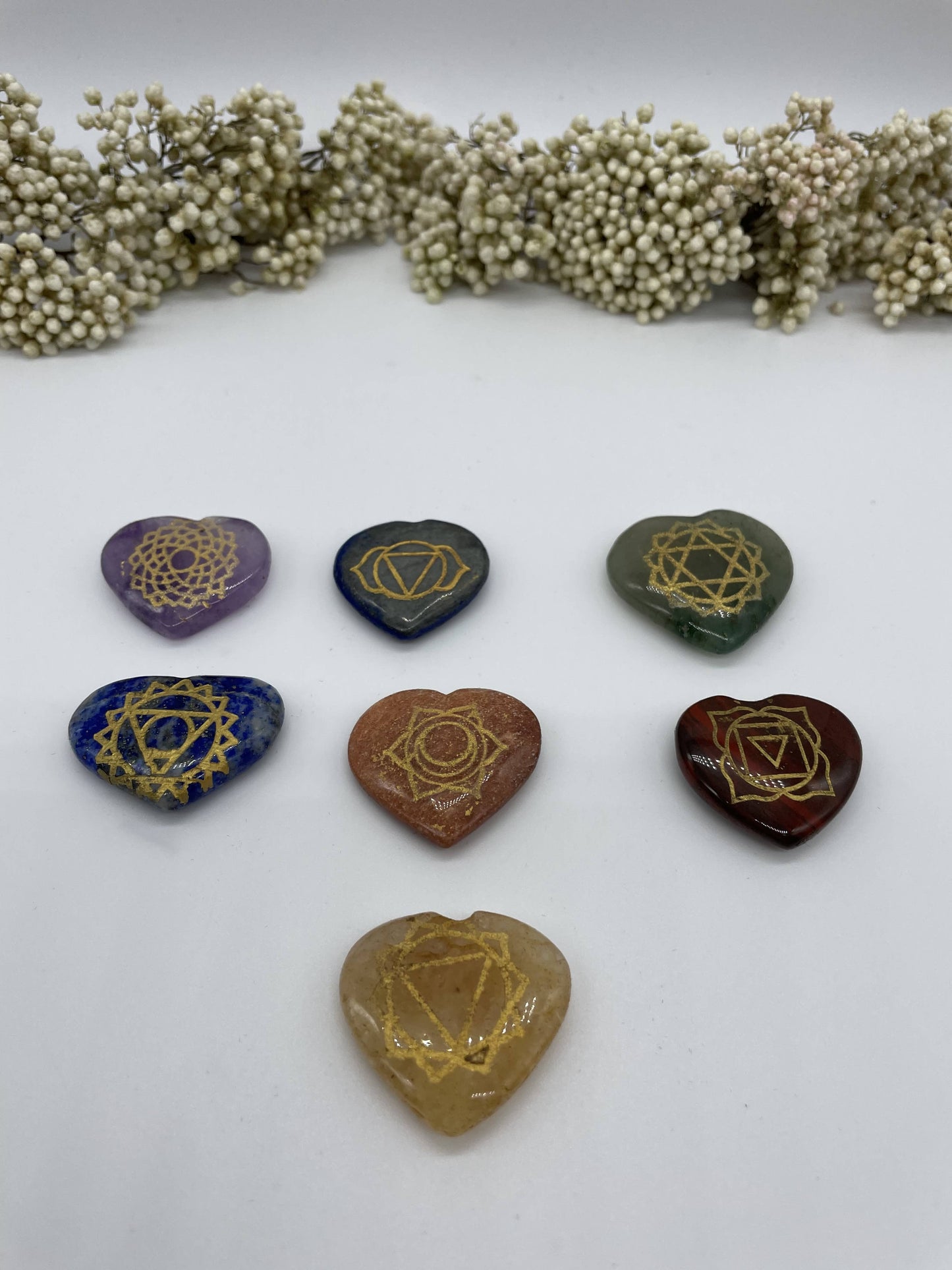 Chakra Symbolsteine Herz Set 7 Stück