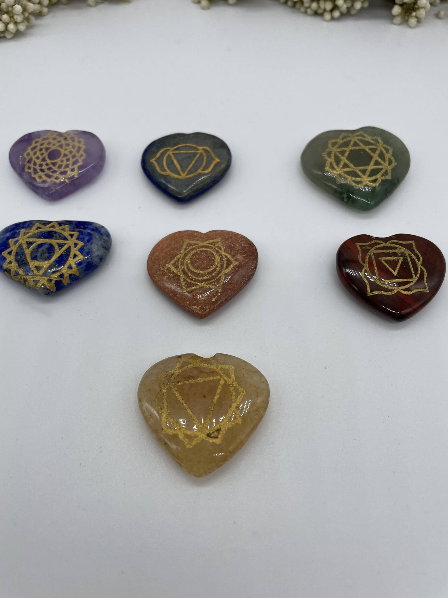 Chakra Symbolsteine Herz Set 7 Stück