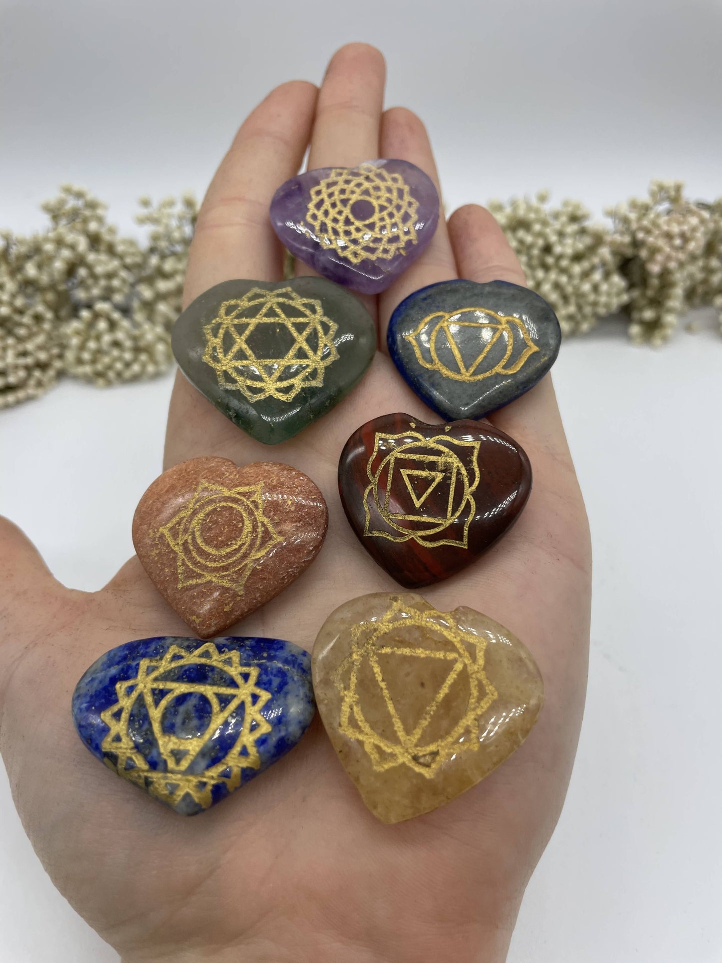Chakra Symbolsteine Herz Set 7 Stück